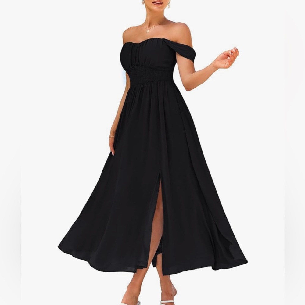 GRACE KARIN Flowy A Line Dresses Sleeveless Smocked Off Shoulder Maxi Dress